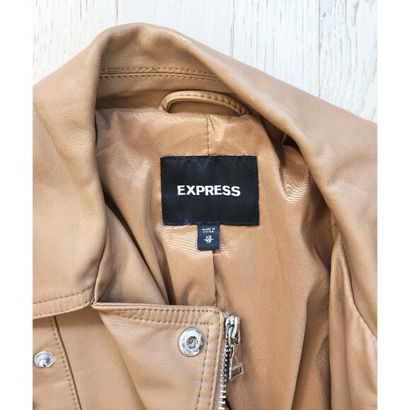 EXPRESS Moto Faux Leather Jacket Tan Silver XS - Picture 8 of 8